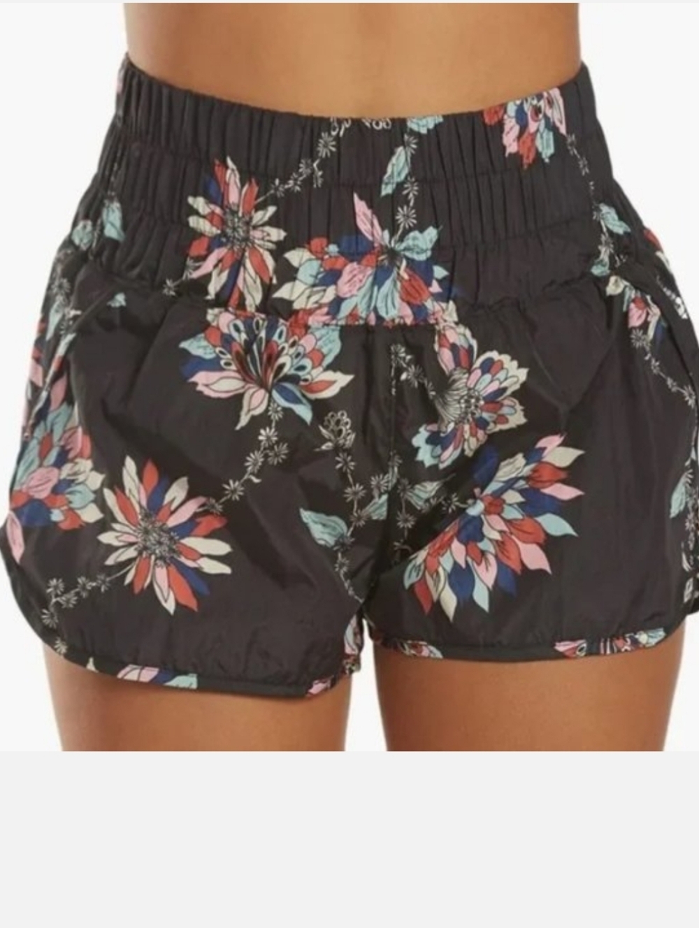 Free People Movement Women The Way Home Black Floral Elastic-Waist Shorts Sz. L